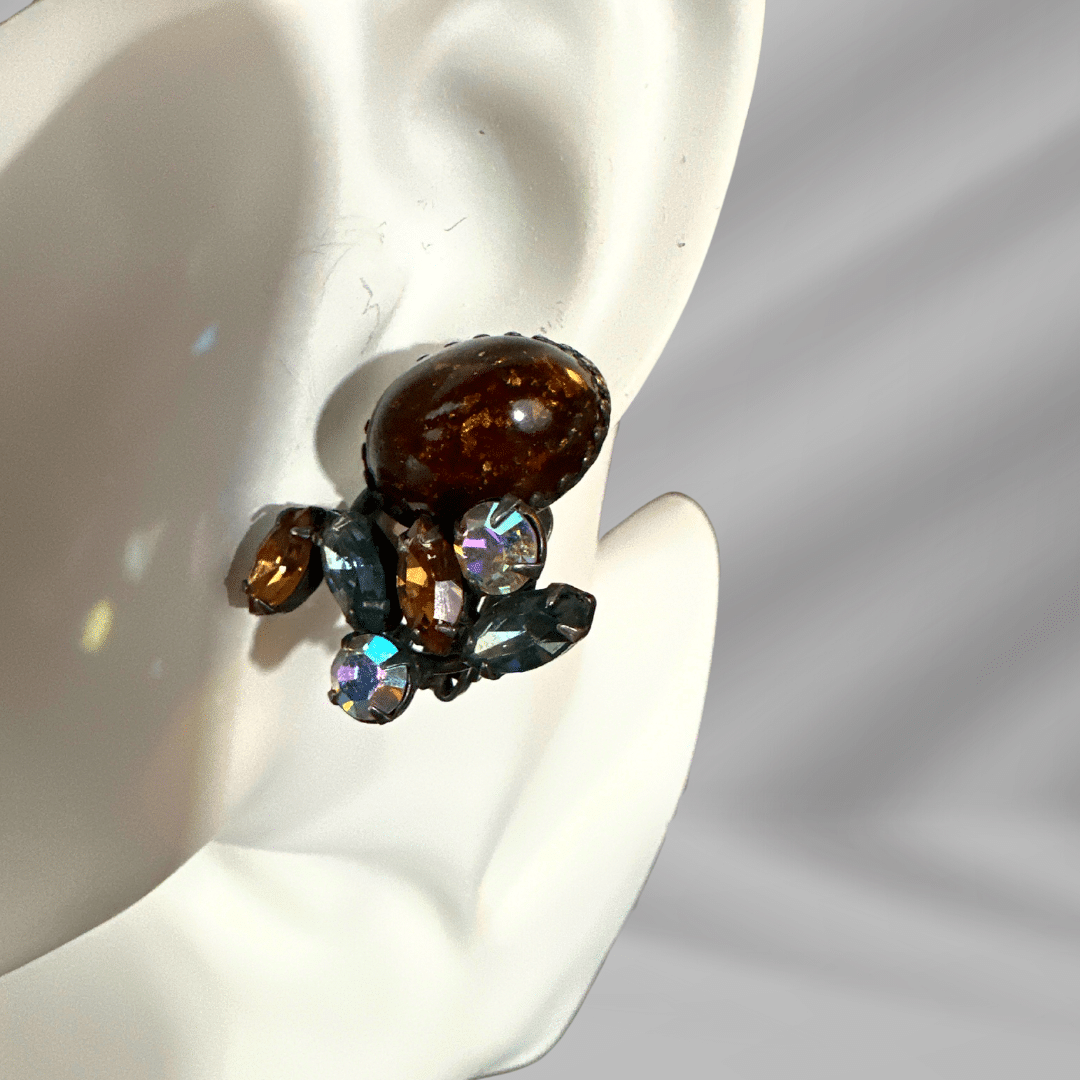 Signed Weiss Vintage Multi-Color Glass and Rhinestone Earrings image 2