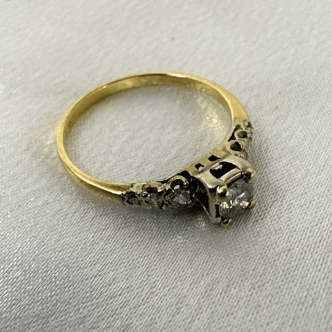 Antique 14k Yellow Gold & White Gold Accent Diamonds Ring Size 6.25 image 4