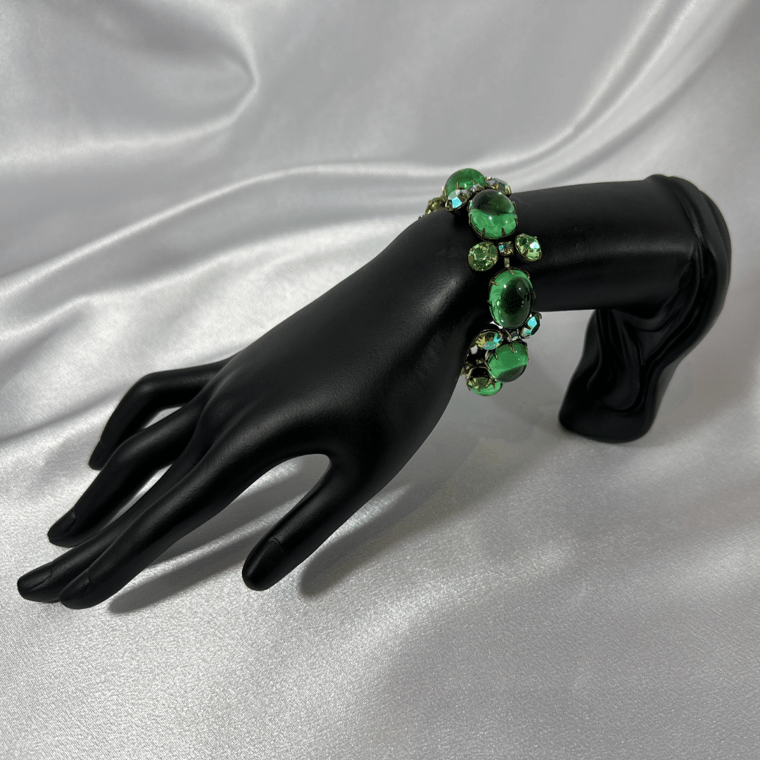 Antique Bracelet & Earrings Vintage Regency Bracelet & Earrings Green Crystal image 3