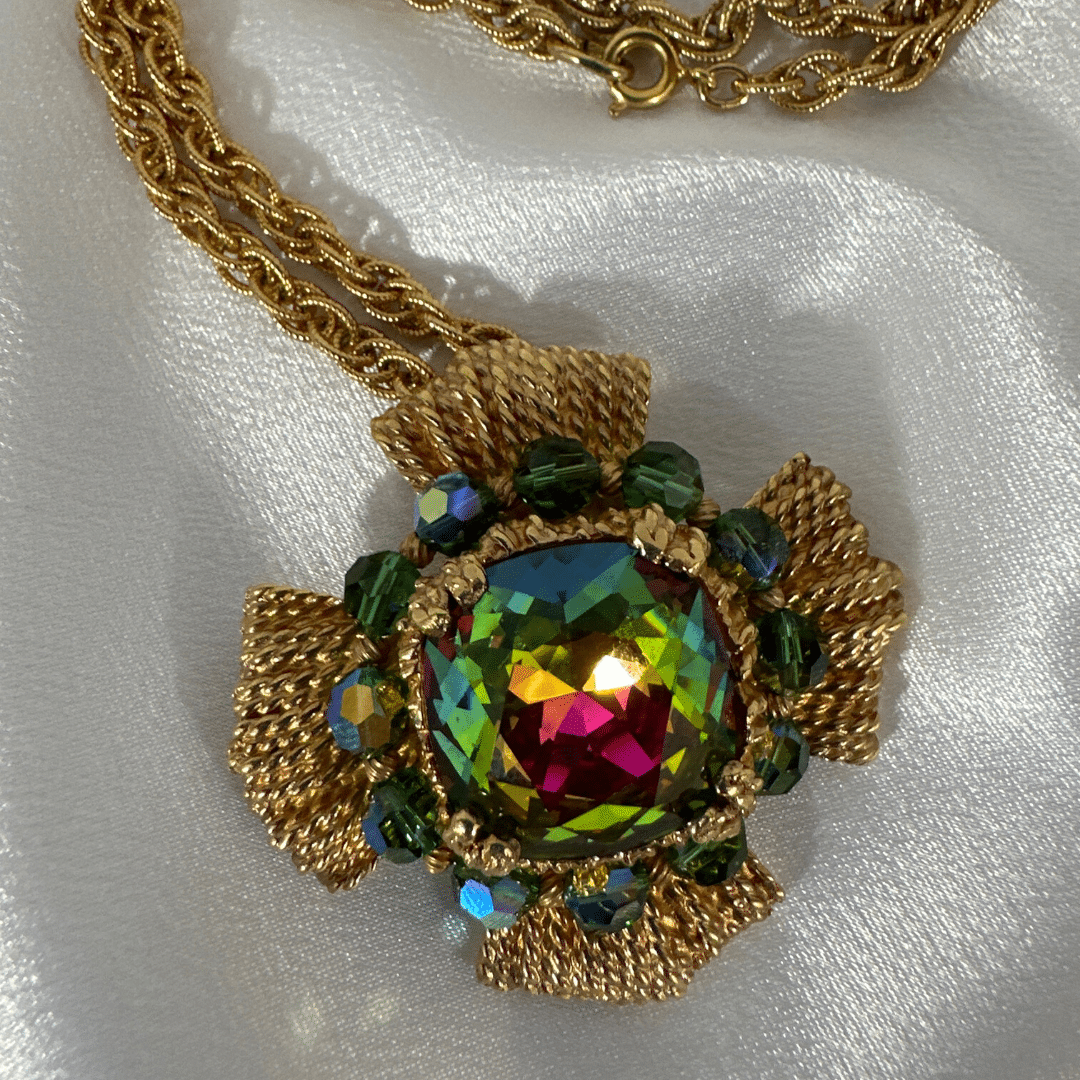 Antique Vintage Napier Pendant/Brooch Necklace - Sparkling Rhinestone Elegance image 2