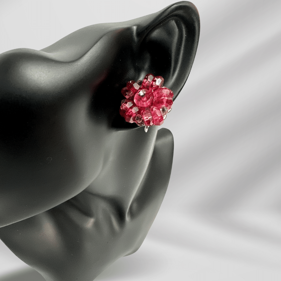 Vintage Patented Pink Glass Earrings with Intricate Design and Delicate Feminine Appeal image 3