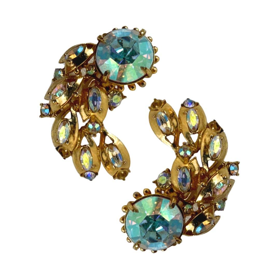 Elegant Vintage Hollycraft Rhinestone Earrings - Gold Color, Year 1855 image 0