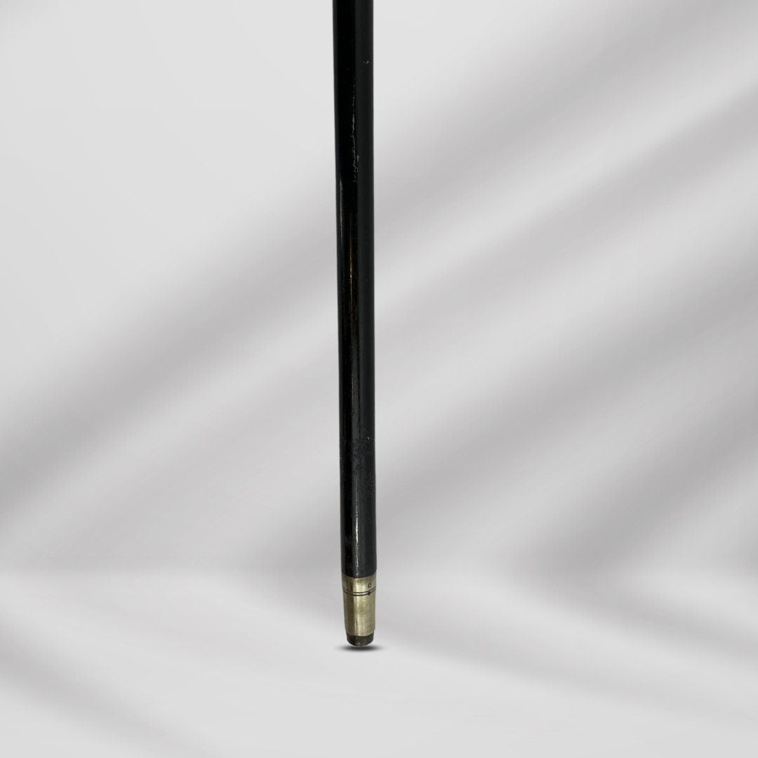 Antique Carved Gold Plate Knob Handle Walking Stick Cane Black Signed In Oct 1889