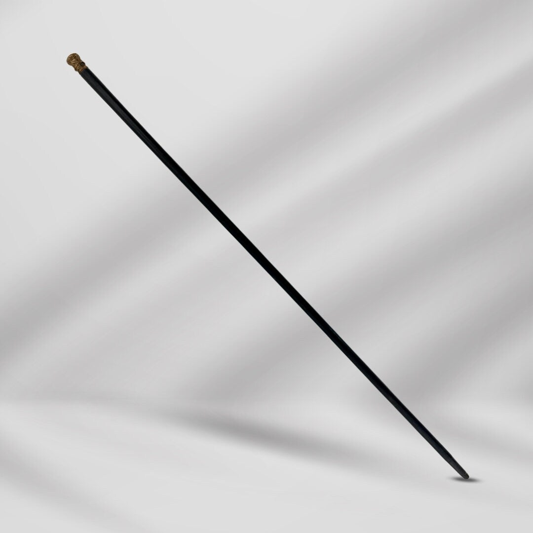 Antique Walking Stick. Black Cane with Gold-Filled Knob Handle, Elegant Vintage Accessory