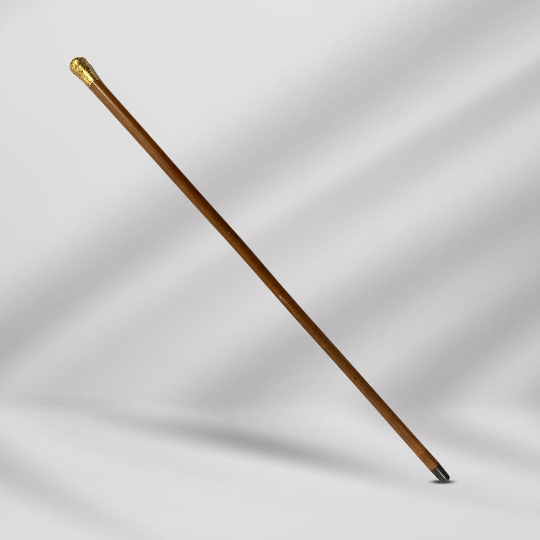 Antique Skinner Gold Plated Knob Handle Walking Stick Cane Light Brown
