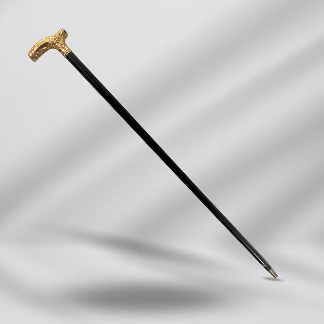 Antique Handmade Gold-Plated Walking Stick for Women. Designer Cane, Made in Boston, Massachusetts, 1800s