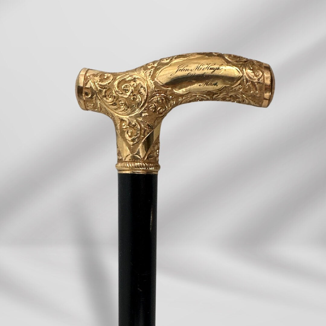 Antique Handmade Gold-Plated Walking Stick for Women. Designer Cane, Made in Boston, Massachusetts, 1800s