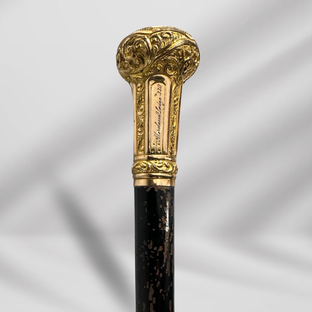 Antique Handmade Walking Stick Designer style Gold Handle Cane wooden