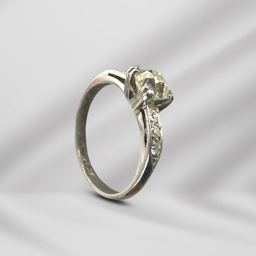 Size 5 Antique White Gold Ring with Real Diamond Accents – Elegant Vintage Jewelry for Women