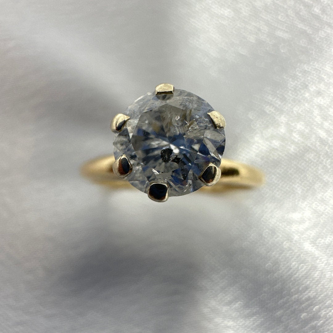Size 6 Antique 14K Yellow Gold Crown Ring with Diamond. Regal Vintage Elegance