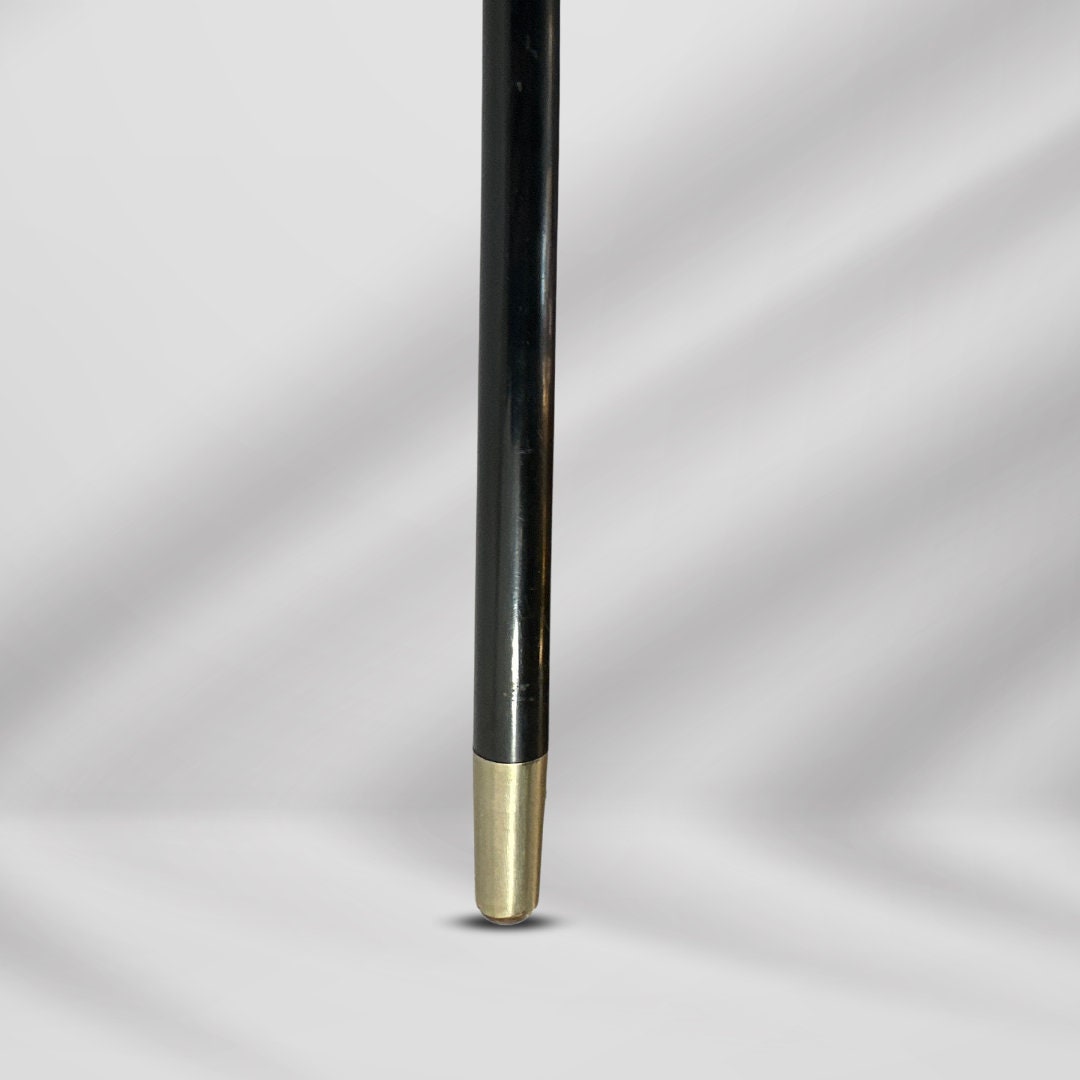 Antique Black Walking Stick. Carved Gold-Plated Knob Handle, Elegant Gentleman’s Cane.