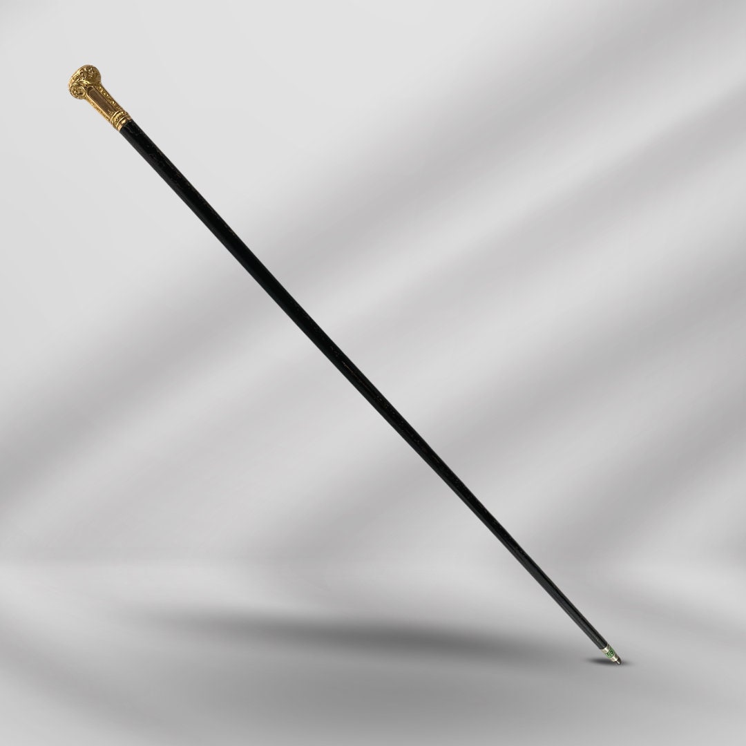 Antique Handmade Walking Stick Designer style Gold Handle Cane wooden