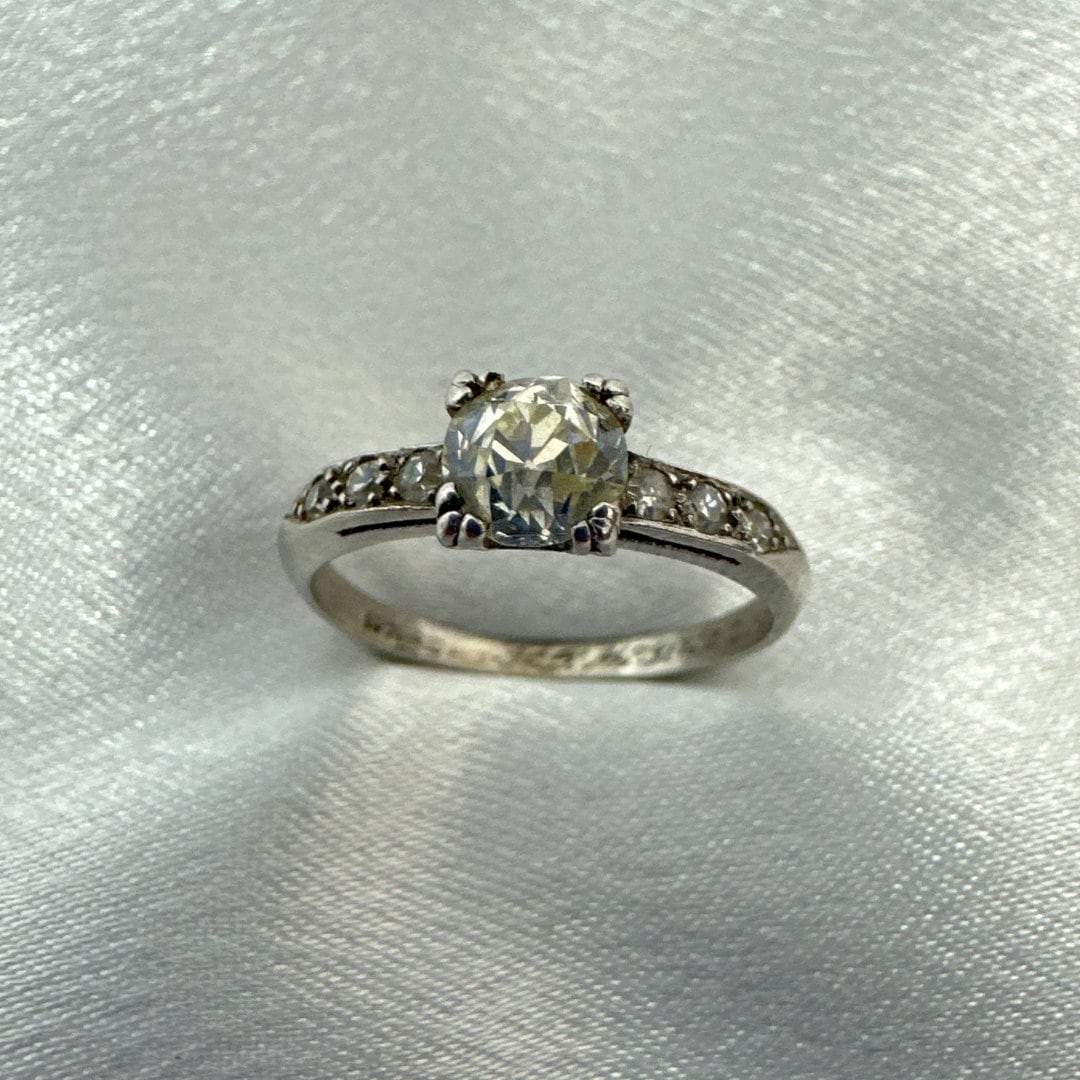 Size 5 Antique White Gold Ring with Real Diamond Accents – Elegant Vintage Jewelry for Women