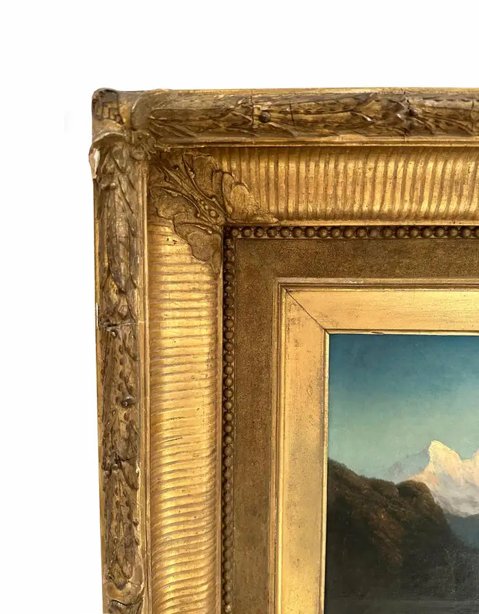 "In the Canadian Rockies" 19th Century Oil Painting on Canvas