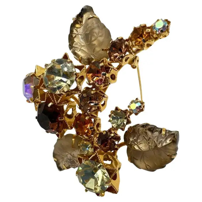Austria Signed Multi-Color Glass and Rhinestone Vintage Fashion Brooch