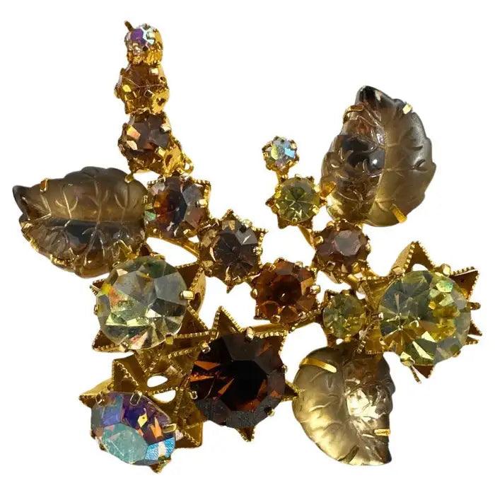 Austria Signed Multi-Color Glass and Rhinestone Vintage Fashion Brooch