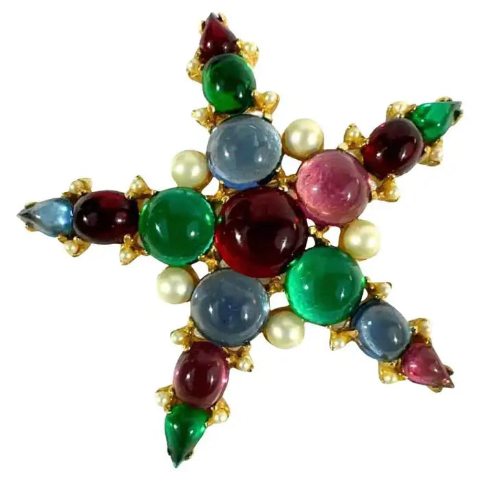 Fashion Jewelry Beautiful Multi Color Cabochon Stone, Star Shaped Brooch