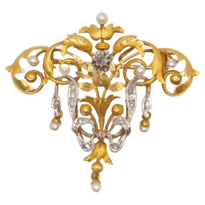Antique 18k Yellow Gold Art Nouveau Brooch Circa 1900