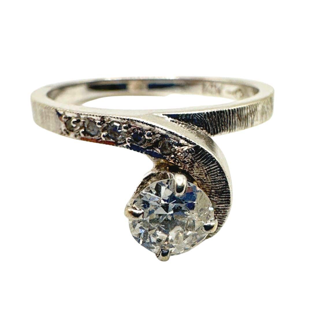 Art Deco 14k White Gold Natural Old European Diamond Ring Size 5.75 image 1