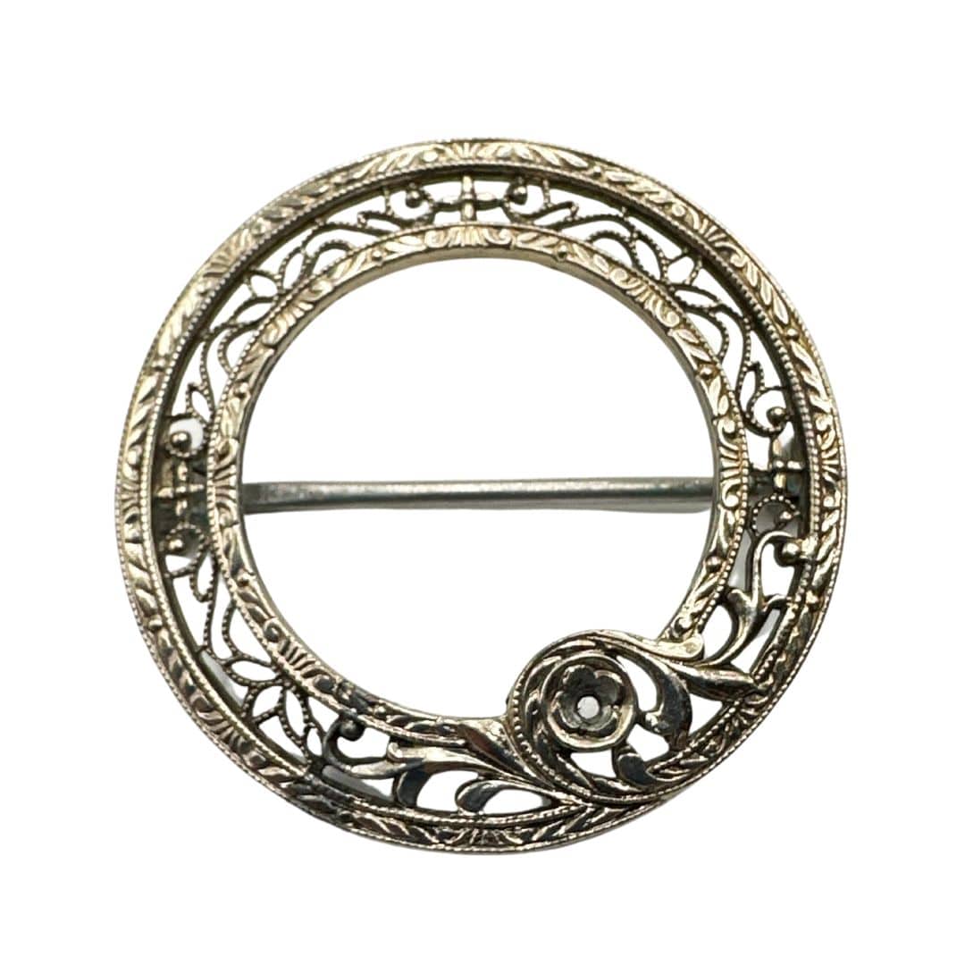 Krementz Antique Art Deco Brooch in 14K Gold and Platinum image 0