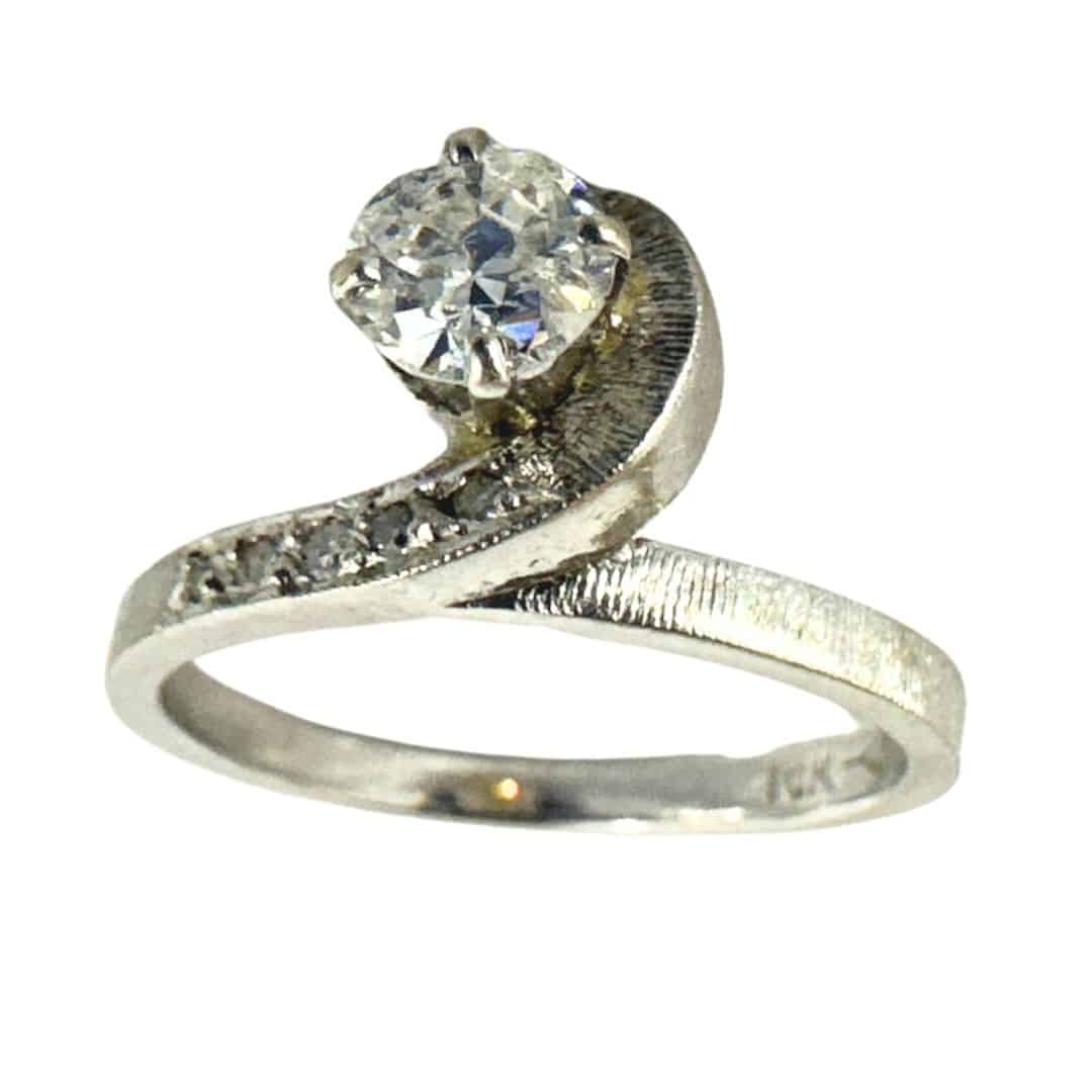 Art Deco 14k White Gold Natural Old European Diamond Ring Size 5.75 image 0