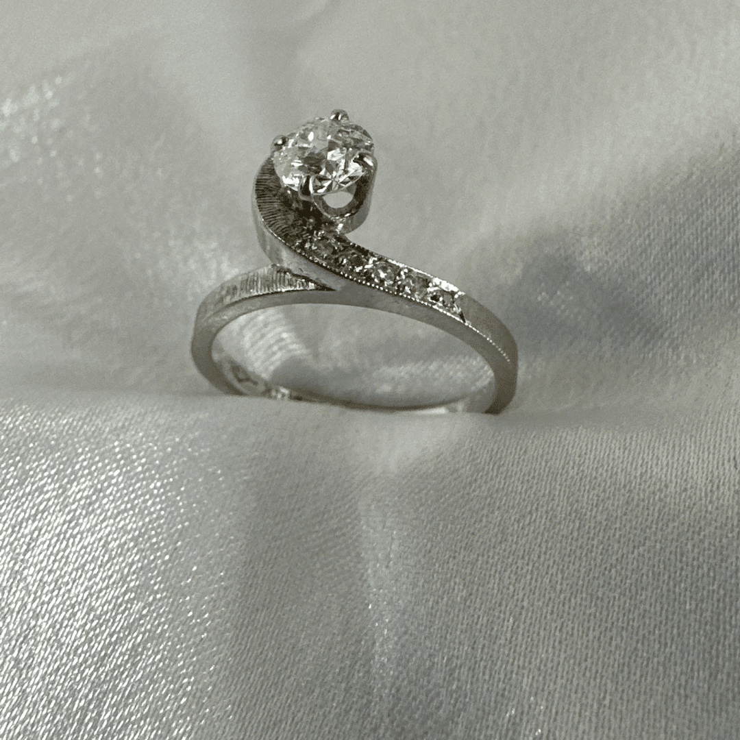 Art Deco 14k White Gold Natural Old European Diamond Ring Size 5.75 image 7