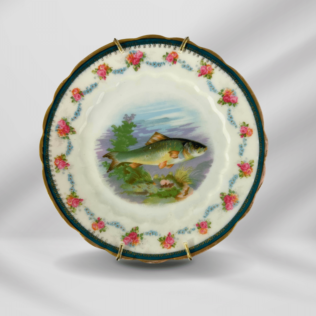 1800th Century Austria Hand painted Fish Porcelain Platter Set 12 plate image 5