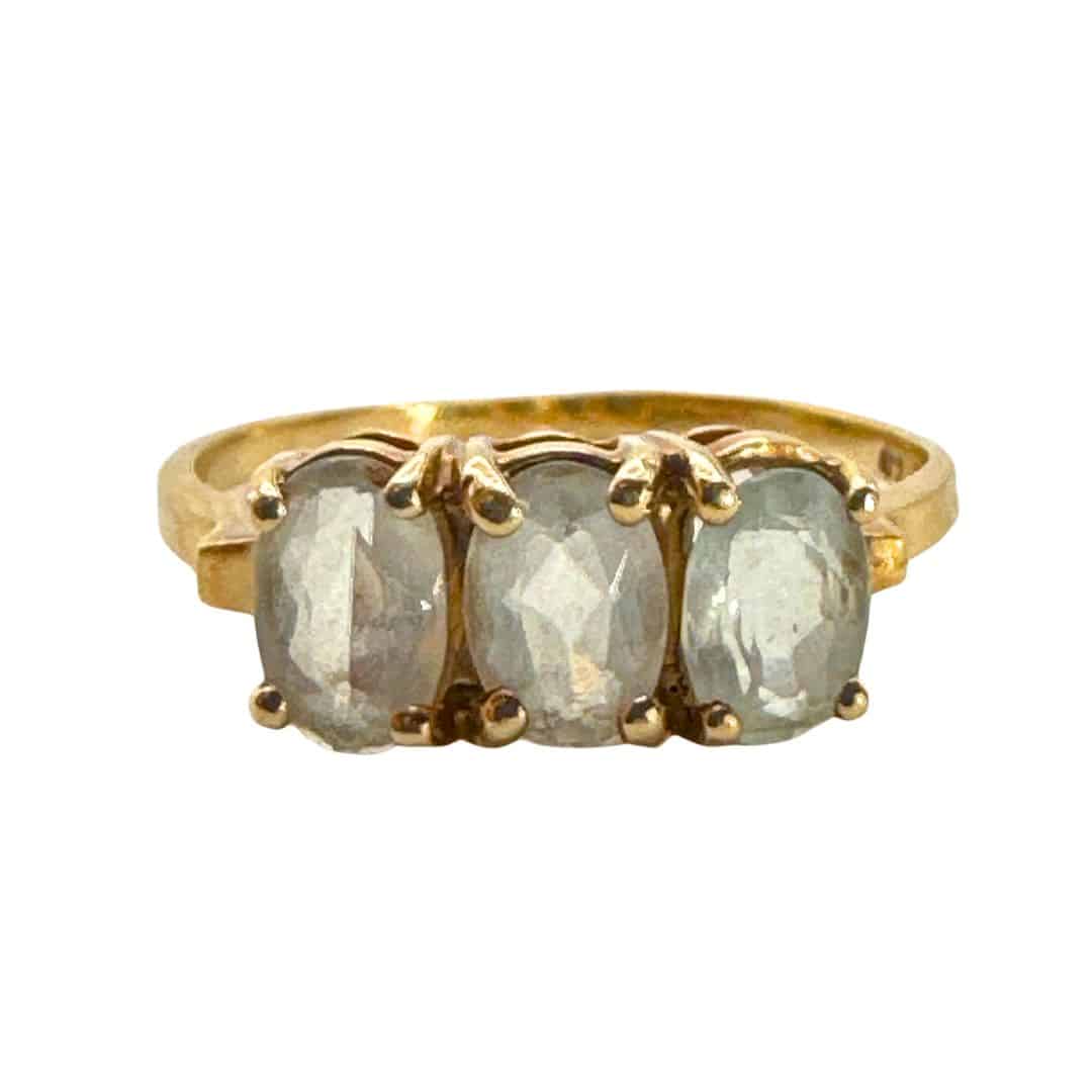 Antique 14K Yellow Gold Clear Crystal Ring Size 7 For Women image 0