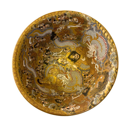 Japanese Antique Gold Fire Gold Embossed Figurine Satsuma Porcelain  Bowl image 3