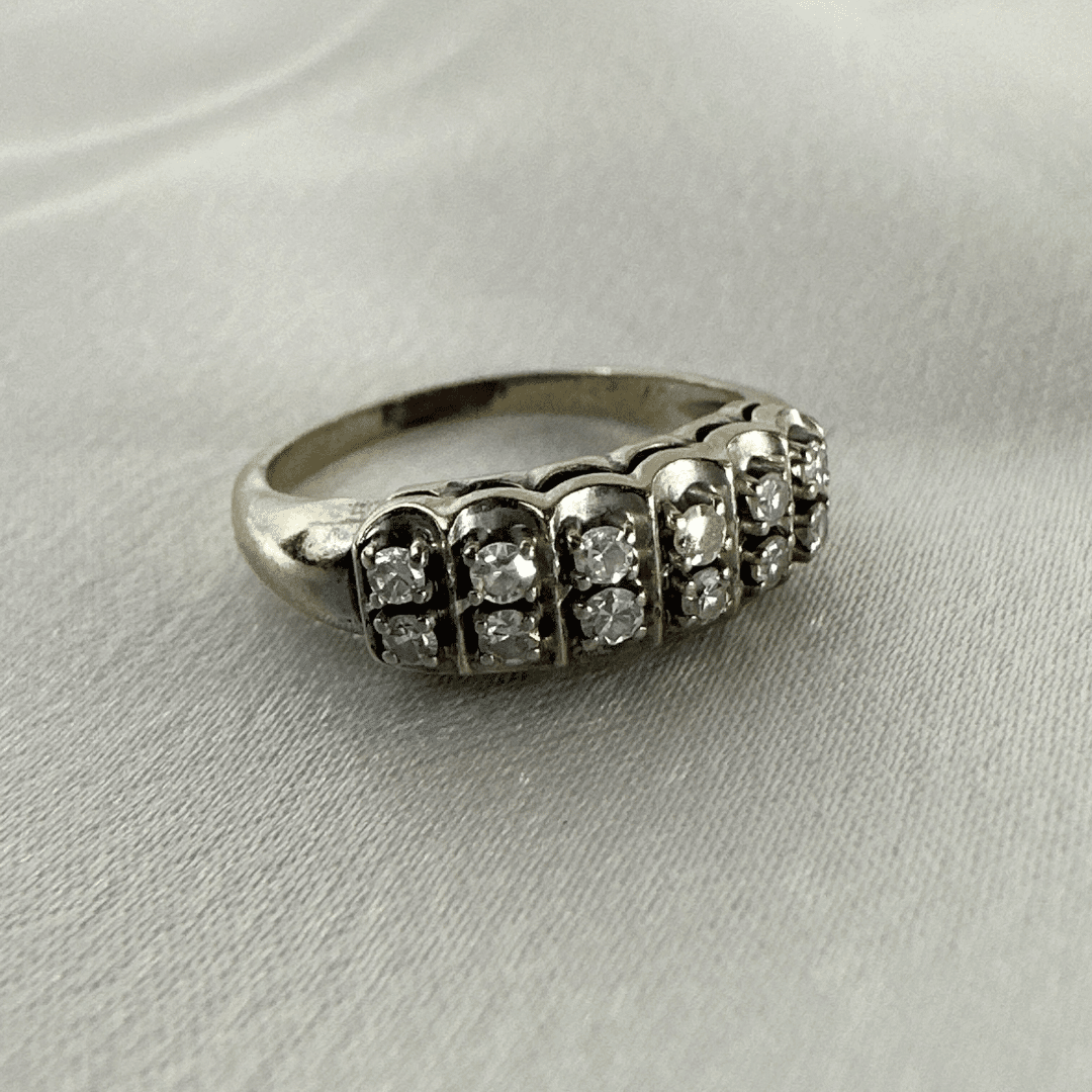 Antique Art Deco 14k White Gold & 12 Diamonds Ring for Women Size 5.75 image 7