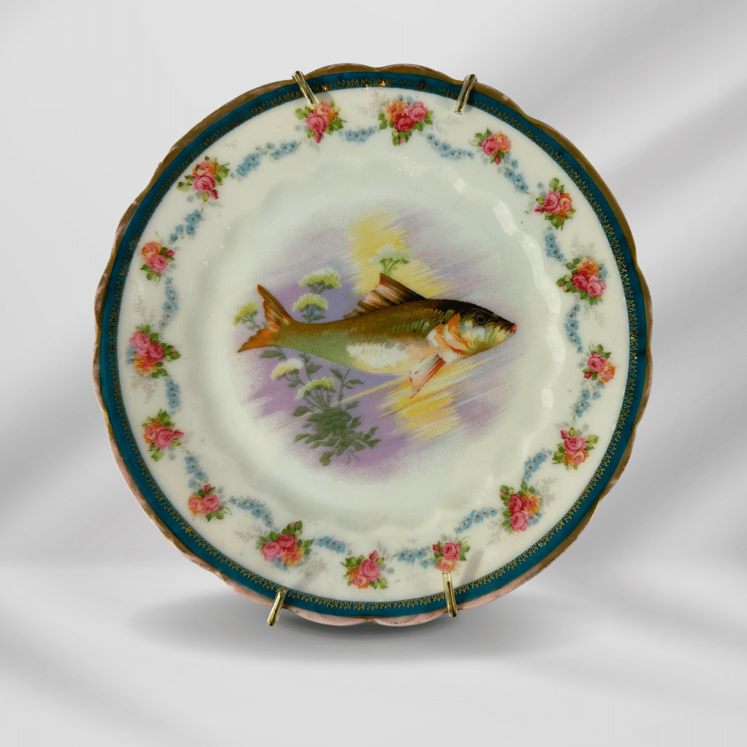 1800th Century Austria Hand painted Fish Porcelain Platter Set 12 plate image 9
