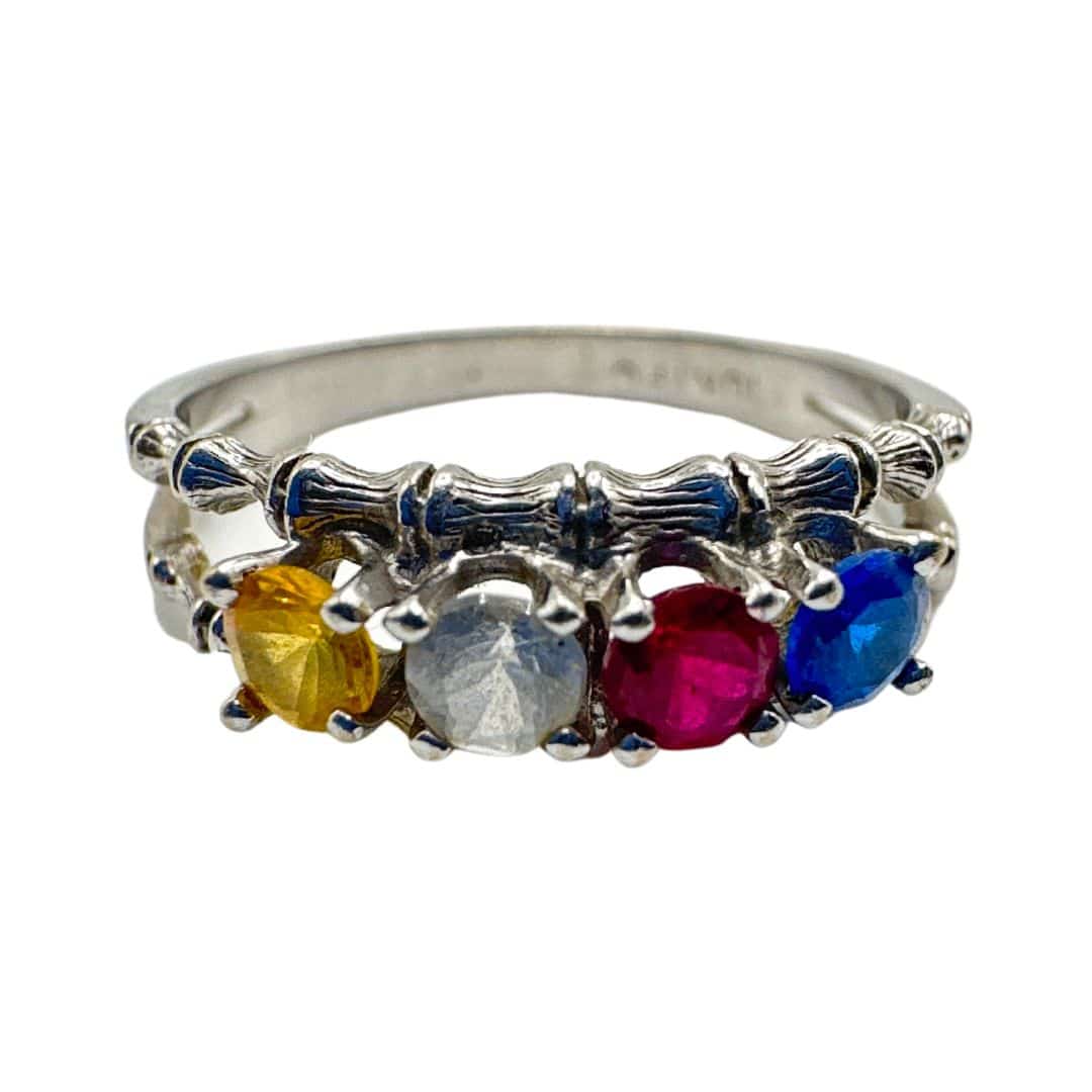 Antique Art Deco 10k White Gold & 4 Color Gemstone Ring for Women Size 5.75 image 1