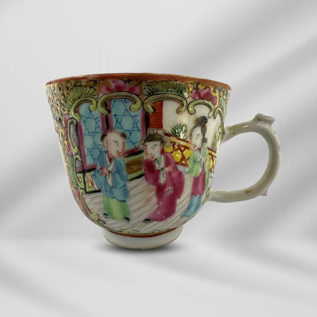 Antique Art Hand Painting Rose Medallion Chinese Porcelain Coffee Tea Cup image 2