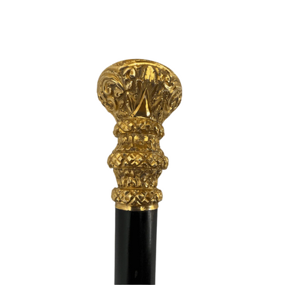 Stylish Antique Carved Gold Plate Knob Handle Walking Stick Cane Black (Possible Gold) image 0