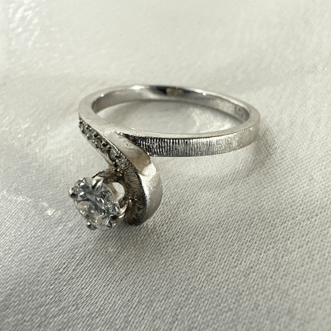 Art Deco 14k White Gold Natural Old European Diamond Ring Size 5.75 image 5