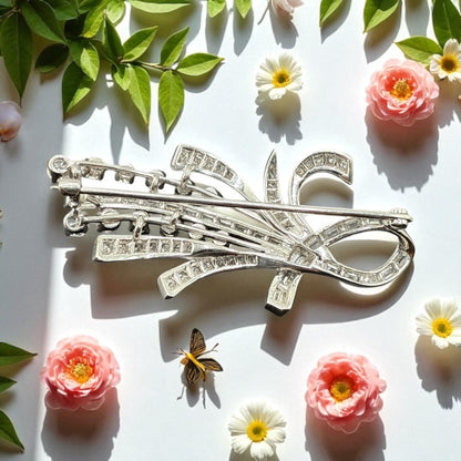 Statement 14K White Gold Diamond Spray Brooch Mid-Century Floral Design.