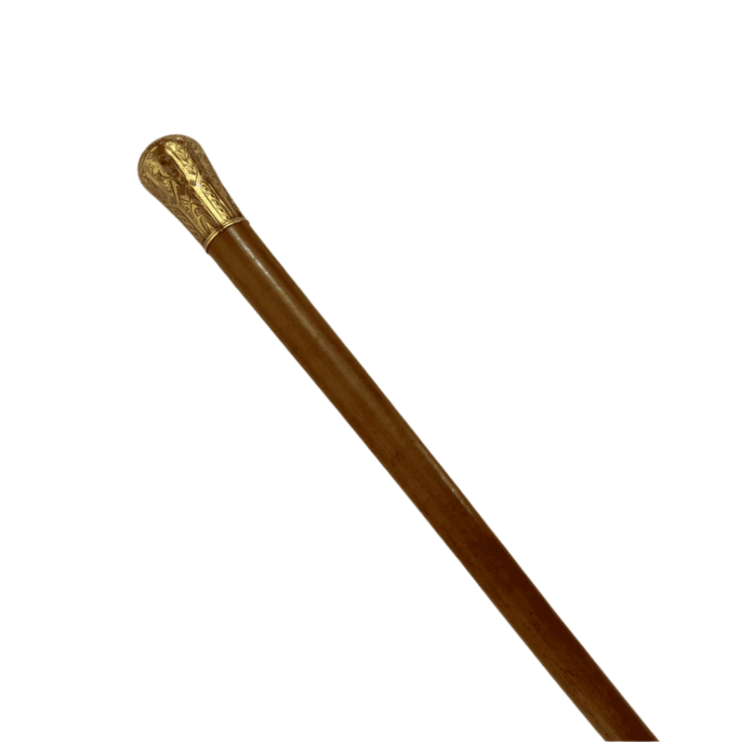 Antique Skinner Gold Plated Knob Handle Walking Stick Cane Light Brown (Possible Gold) image 2