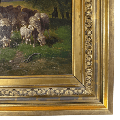 " Shepherdess And Her Flock "  Oil On Canvas, Original Frame By Charles Émile Jacque (1813-1894) image 8