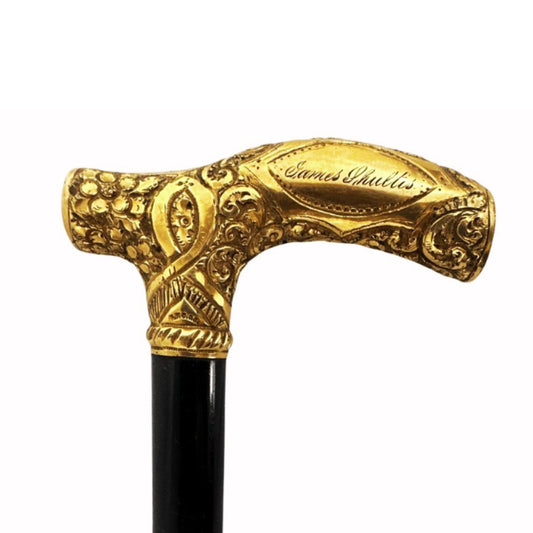 Handmade Gold Plated Walking Stick, Made in the 1800s, with Engraved Dedication