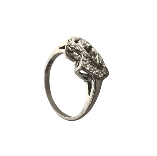 Two Interconnected Hearts on a 10K White Gold Antique Ring