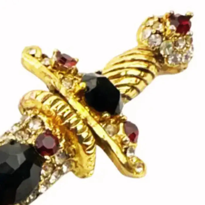 Unsigned KJL Sword Brooch Pin Vintage Red and Black & Stone Sword Brooch Pin