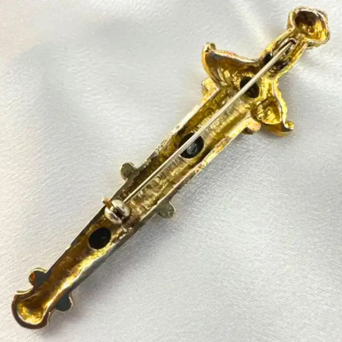 Unsigned KJL Sword Brooch Pin Vintage Red and Black & Stone Sword Brooch Pin