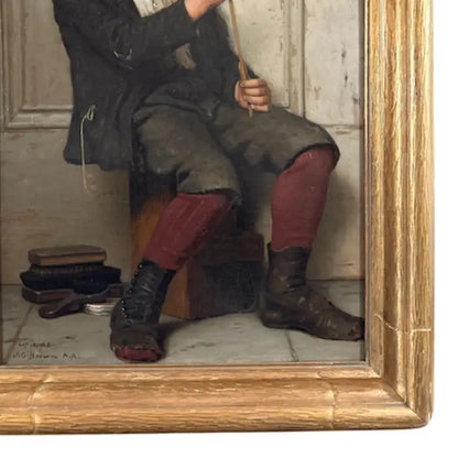 "A Short Break from Work" Oil On Canvas / Board By John George Brown