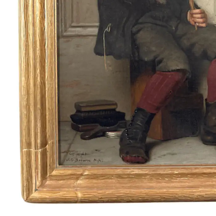 "A Short Break from Work" Oil On Canvas / Board By John George Brown