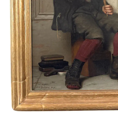 "A Short Break from Work" Oil On Canvas / Board By John George Brown