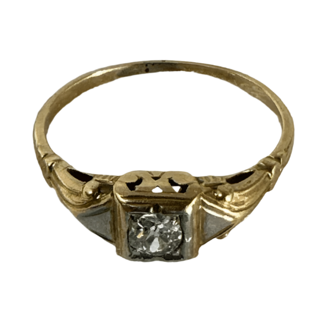 14K Yellow Gold 19th Century Victorian Brilliant Cut Diamond Ring (Size 6.25)