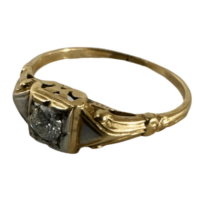 14K Yellow Gold 19th Century Victorian Brilliant Cut Diamond Ring (Size 6.25)