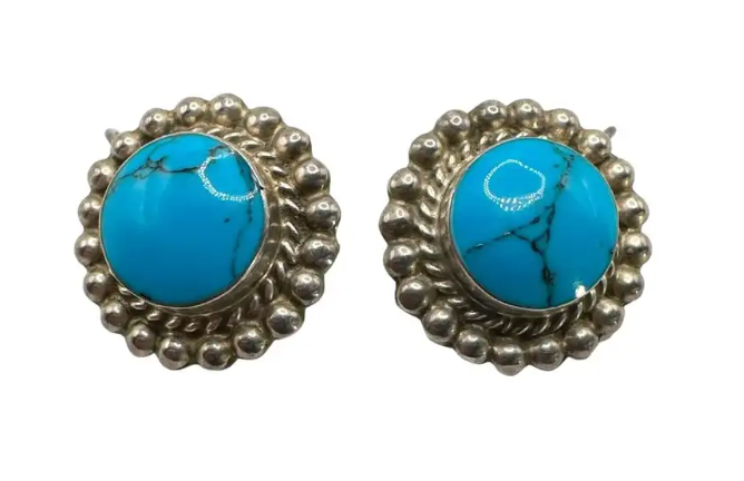 Mexican 925 Sterling Silver and Turquoise Clip on Earrings