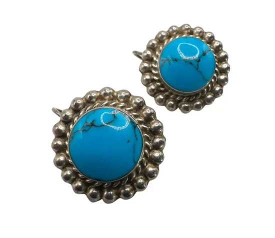 Mexican 925 Sterling Silver and Turquoise Clip on Earrings