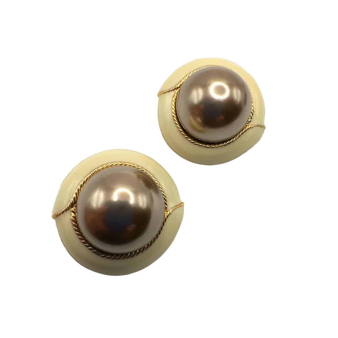 Earring Vintage Black Pearl White Enamel signed Ciner Earrings image 2